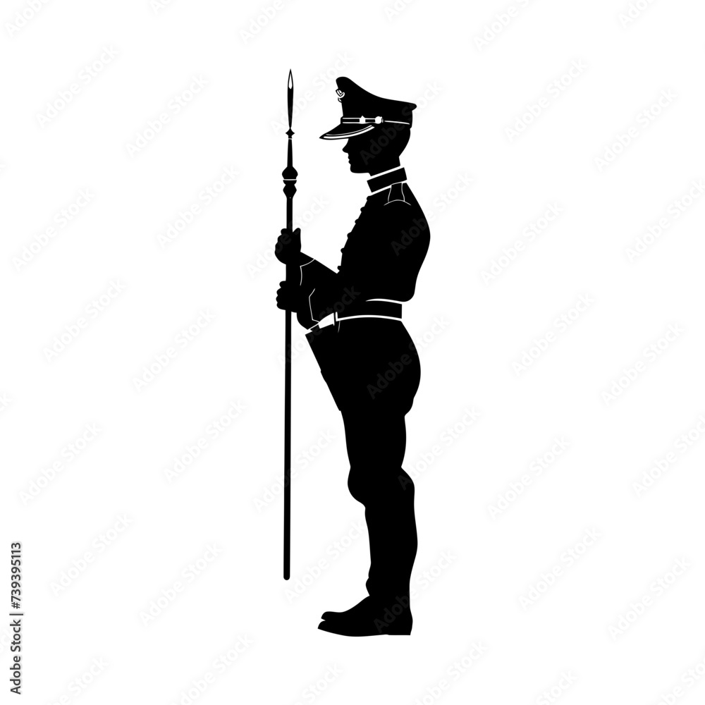 Silhouette drum major with mace in perform marching band leader Silhouette drum major with mace in perform marching band leader