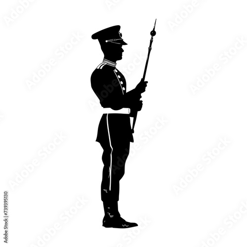 Silhouette drum major with mace in perform marching band leader