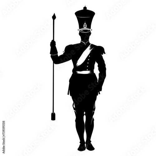 Silhouette drum major with mace in perform marching band leader