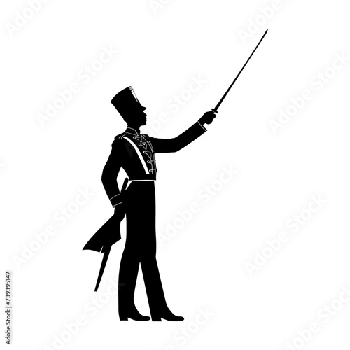 Silhouette drum major with mace in perform marching band leader