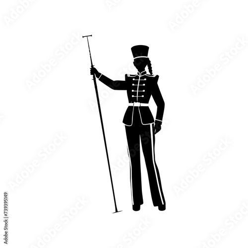 Silhouette drum major with mace in perform marching band leader