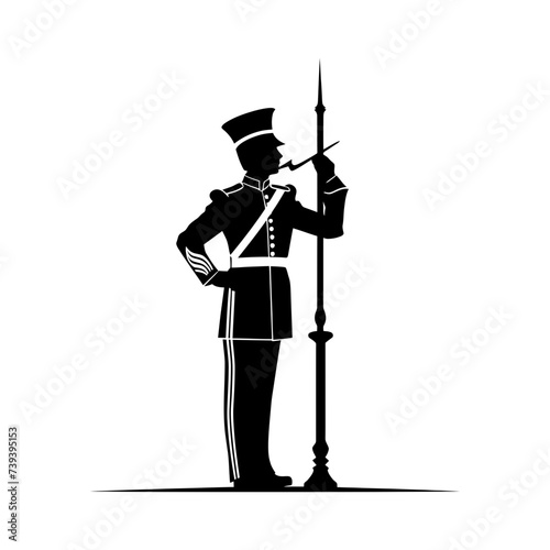 Silhouette drum major with mace in perform marching band leader