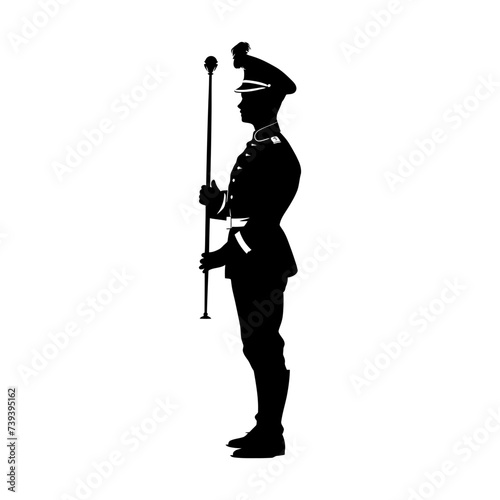 Silhouette drum major with mace in perform marching band leader