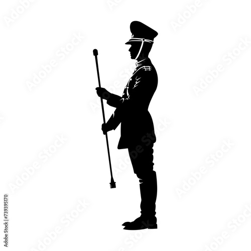 Silhouette drum major with mace in perform marching band leader