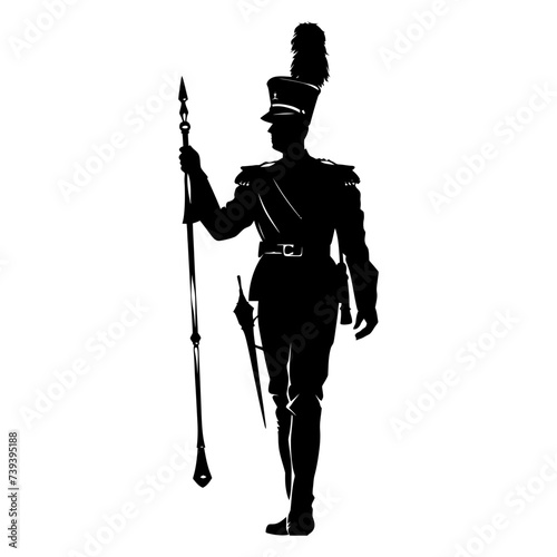 Silhouette drum major with mace in perform marching band leader