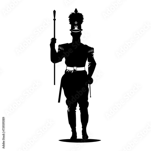 Silhouette drum major with mace in perform marching band leader