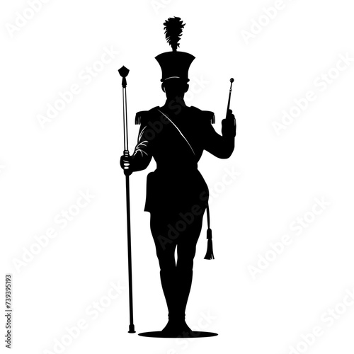 Silhouette drum major with mace in perform marching band leader