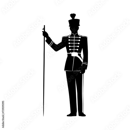 Silhouette drum major with mace in perform marching band leader