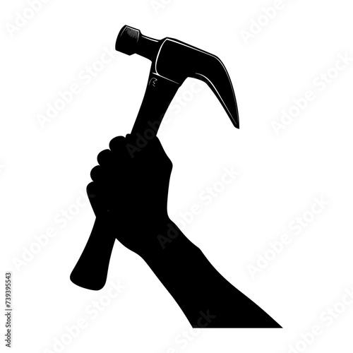 Silhouette hand holding hammer for construction or labor day celebration logo symbol