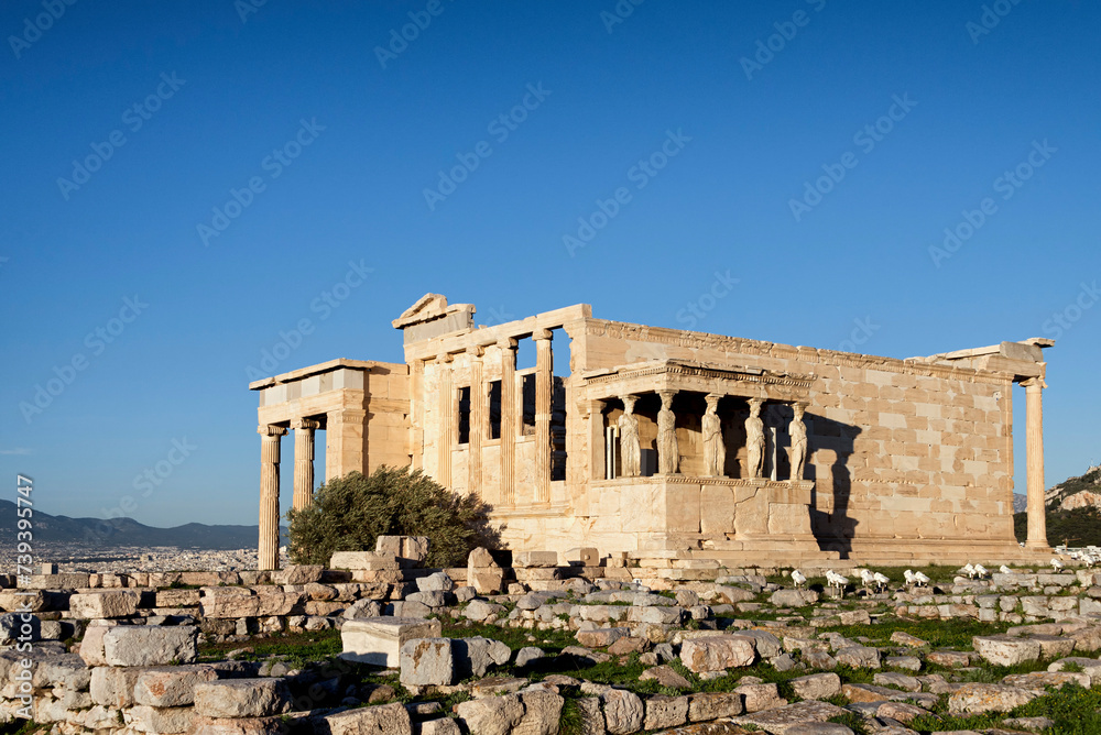 View of Erechtheion, also known as Erechtheum, temple dedicated to Athena and Poseidon in Athens, Greece