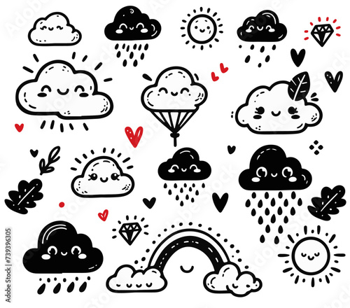 Cute weather icons set - vector illustration (ID: 739396305)