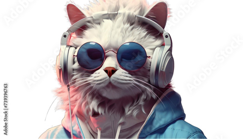 A stylish cat wearing headphone png / transparent © Rehman