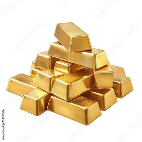 gold bars , piles of gold lingots. isolated object. PNG photo