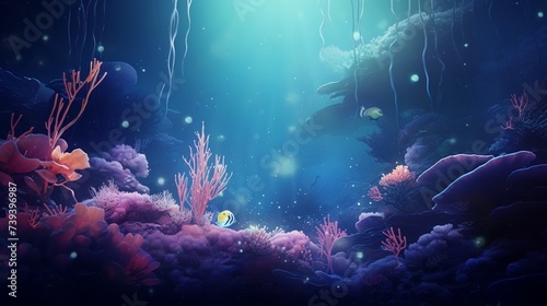 A captivating digital background inspired by underwater landscapes, showcasing the beauty of marine life and the clarity of an HD photograph, © fajar