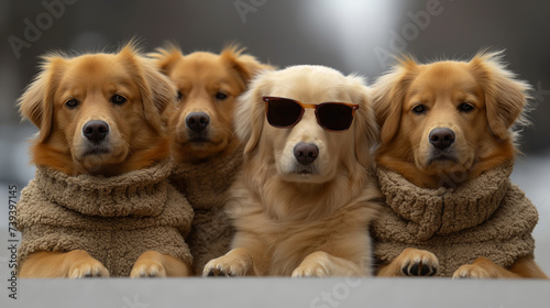 group of four golden retriever wearing wool clothing