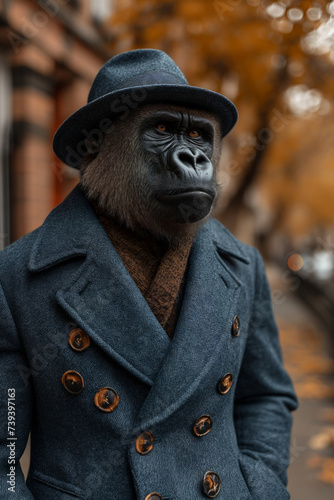 portrait of gentleman gorilla wearing hat and overcoat