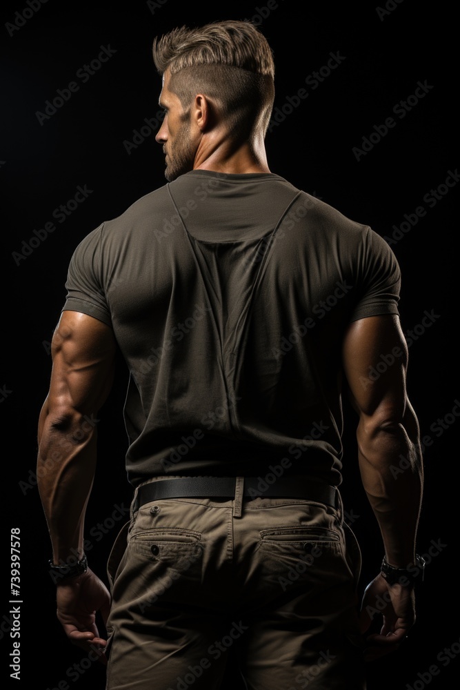 Back side Full portrait of muscular person dumbbells during strength workout in gym Generative AI