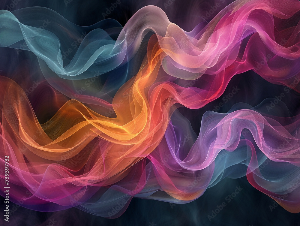 An abstract composition of colorful fabric waves with a flowing, dynamic texture. An abstract composition of colorful fabric waves with a flowing, dynamic texture.