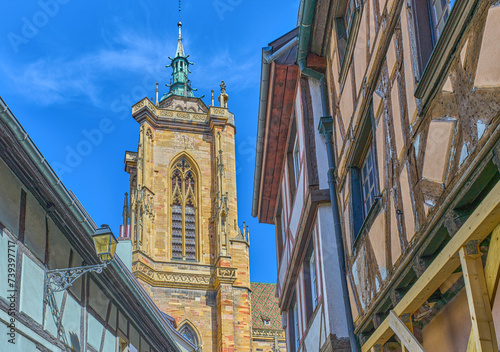 Colmar, France, view of the bell tower of the St. Martin Collegiate Church