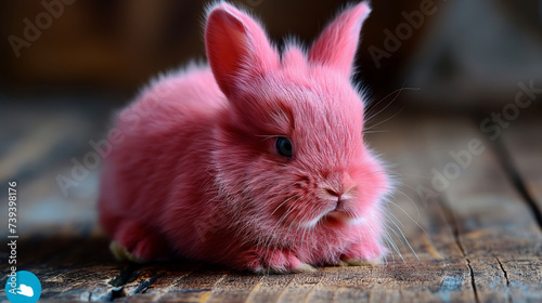 adorable pink bunny rabbit on wooden table