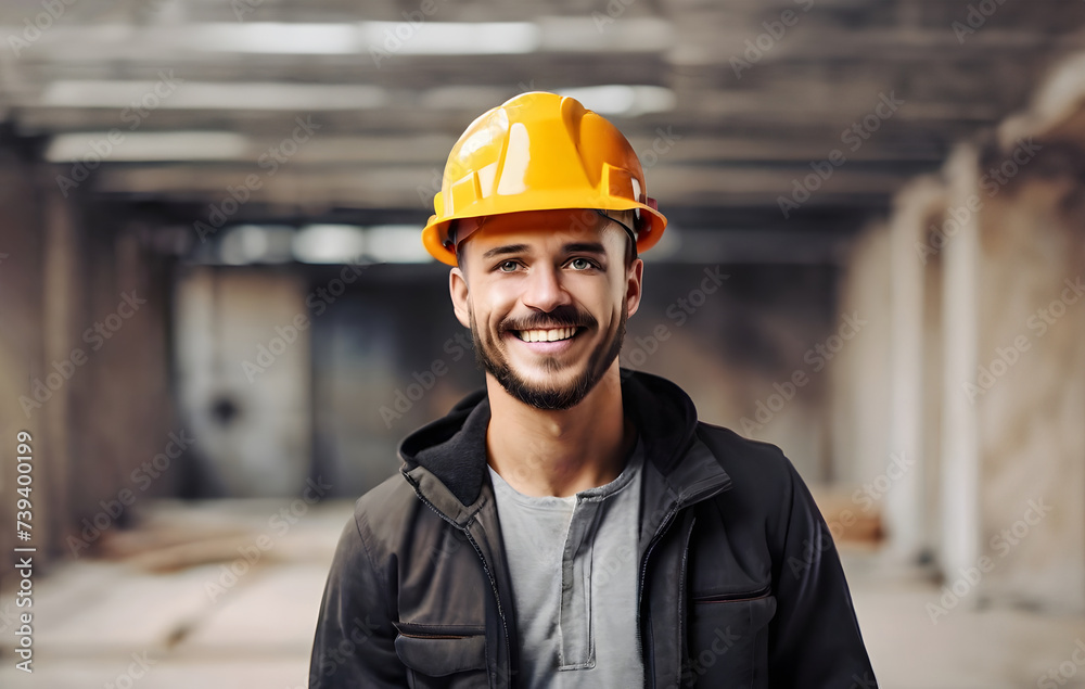 Positive builder on construction site Positive builder on construction site