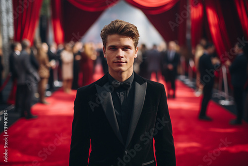 World entertainment star elegant man on red carpet festival generative AI