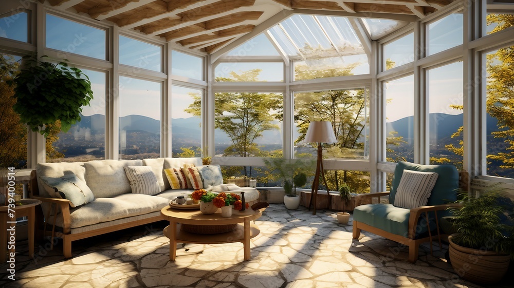 Fototapeta premium Sunroom Interior with Panoramic Views