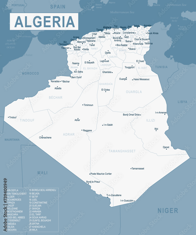 Algeria Map. Detailed Vector Illustration of Algerian Map