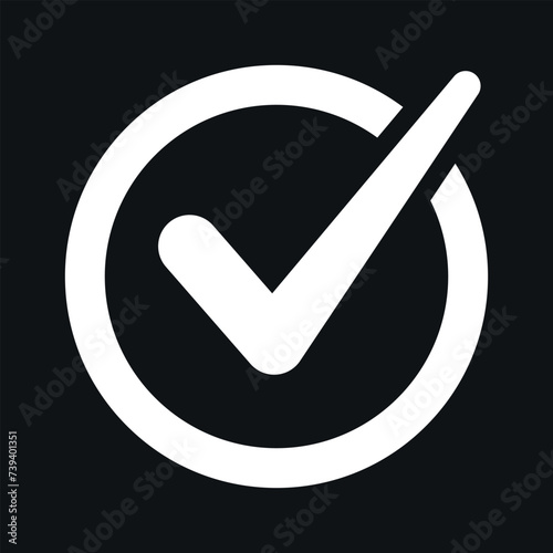 Check mark pictogram, acceptance icon. Black silhouette isolated on white background.