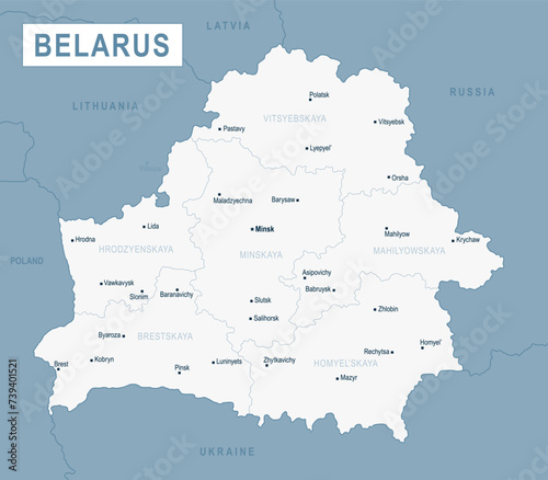 Belarus Map. Detailed Vector Illustration of Belorussian Map photo
