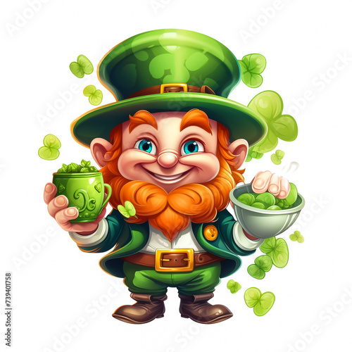 A Leprechaun St Patricks Day cartoon character giving a thumbs up and peeking over a sign. photo