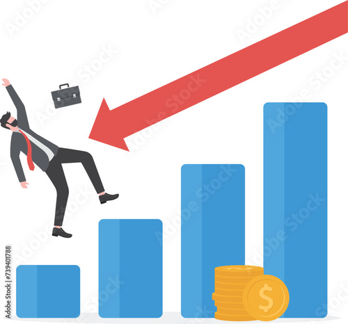 Illustration Concept of cost reduction with a decreasing graph and less money.

