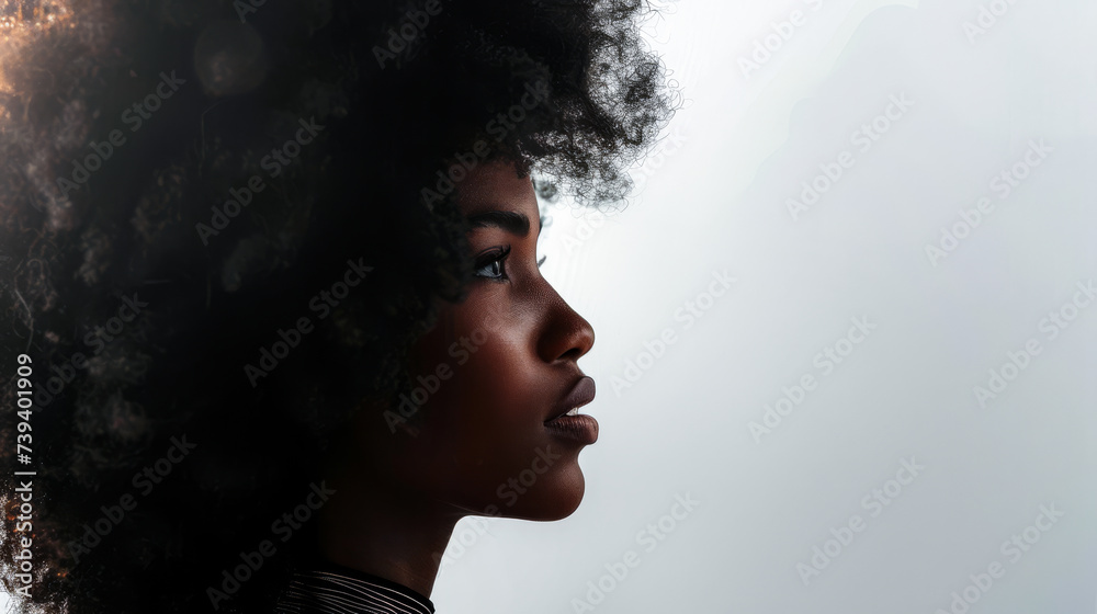 Young African American woman with afro hair isolated from the background