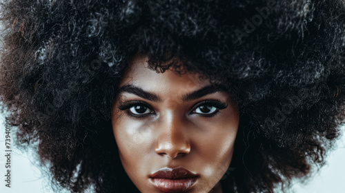 Young African American woman with afro hair isolated from the background
