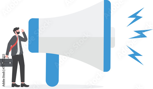 Refer a friend Illustration concept of characters with large megaphones.

