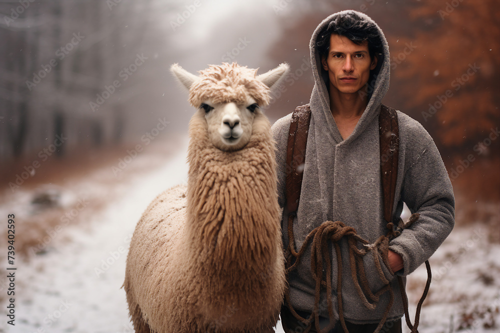 Obraz premium Illustration of pure love and friendship between people and animals created with generative AI