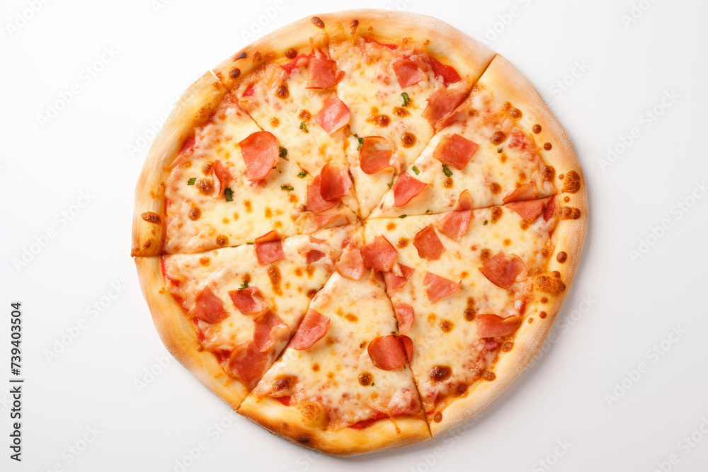 Italian pizza on white background. Top view