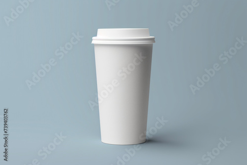 Blank takeaway white color paper cup with lid in the copy space. Disposable recyclable cup mockup. Packaging template for product design, branding, and display. Generative AI 