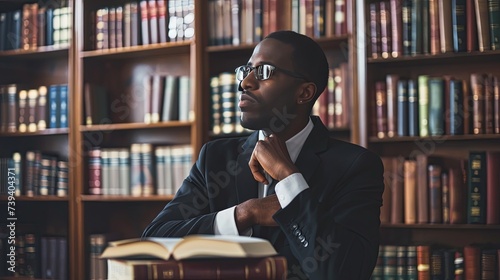 A sophisticated gentleman engrossed in reading amidst the ambiance of a classic library, surrounded by vintage books and adorned with timeless elegance