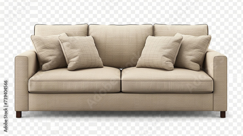 Minimalist linen sofa, understated elegance for contemporary interiors on transparent background.png format 