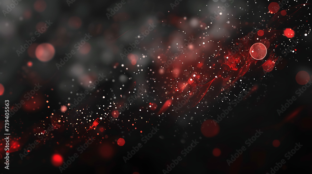 Dark hues of black and red punctuate this image with spots of intensity. Amidst a rough abstract background, bright lights and a color gradient