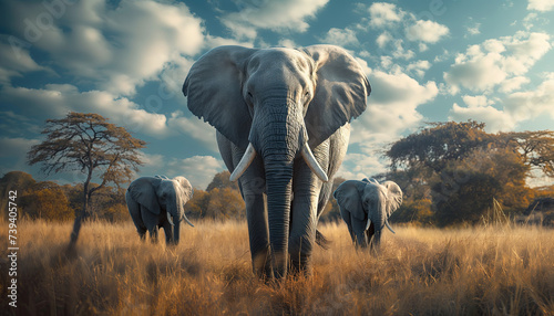 elephants walking through the savanna during the day © Rangga Bimantara
