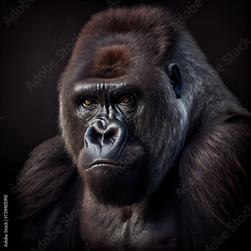 Majestic Gorilla Portrait with Intense Gaze in Studio Setting