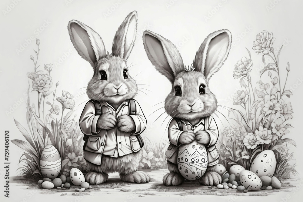 Obraz premium Happy Easter Sunday Rabbit and Egg Hunt