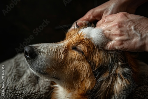 Cane viene lavato con cura durante una visita al salone di toelettatura