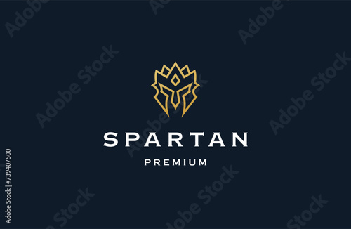 Spartan helmet with line logo icon design template