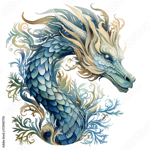 Sea Dragon Watercolor Illustration Transparent Background