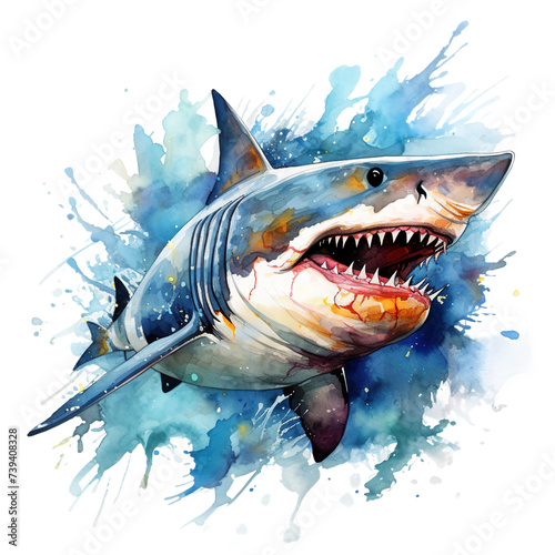 Tiger Shark Watercolor Illustration Transparent Background