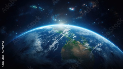 Closeup Earth view from outer dark space 