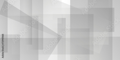 Abstract minimal geometric white and gray light background design. white transparent material in triangle technology and squares shapes in random geometric pattern.